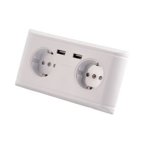   Hálózati dupla konnektor 2 USB aljzattal Süllyesztett USB aljzatos fehér hálózati csatlakozó