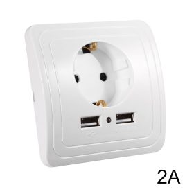   Hálózati konnektor 2 USB aljzattal Süllyesztett USB aljzatos fehér hálózati csatlakozó 230V