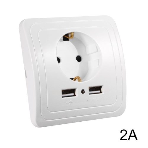 Hálózati konnektor 2 USB aljzattal Süllyesztett USB aljzatos fehér hálózati csatlakozó 230V