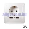 Hálózati konnektor 2 USB aljzattal Süllyesztett USB aljzatos fehér hálózati csatlakozó 230V