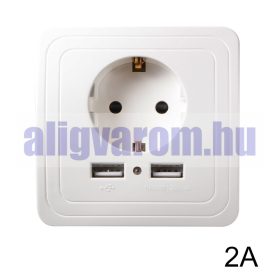  Hálózati konnektor 2 USB aljzattal Süllyesztett USB aljzatos fehér hálózati csatlakozó 230V