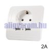 Hálózati konnektor 2 USB aljzattal Süllyesztett USB aljzatos fehér hálózati csatlakozó 230V