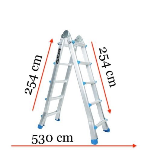 Kétágú létra széthúzható kinyitható 5,3 méter magas összehajtható, összetolható 2x8 létrafok