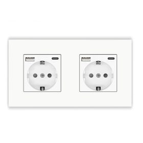   Hálózati dupla konnektor fali csatlakozóaljzat 2 db USB-porttal és C csatlakozóval süllyesztett USB aljzatos fehér hálózati csatlakozó 16A