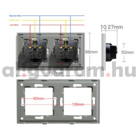   Hálózati dupla konnektor fali csatlakozóaljzat 2 db USB-porttal és C csatlakozóval süllyesztett USB aljzatos fehér hálózati csatlakozó 16A