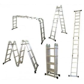   Összecsukható létra és állvány 3,7 méter magas 4 részes összehajtható 4x3 létrafok. Összecsukva csak 100 cm hosszú!