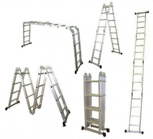 Összecsukható létra és állvány 3,7 méter magas 4 részes összehajtható 4x3 létrafok. Összecsukva csak 100 cm hosszú!