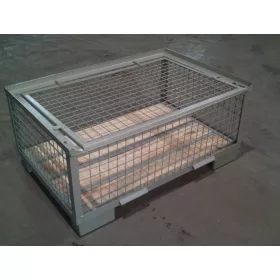   Alacsony gitterbox Rácsos tároló konténer  lehajtható oldalfal és fedél EUR raklap méret belül 1200x800x340 mm 1000 kg GiBo