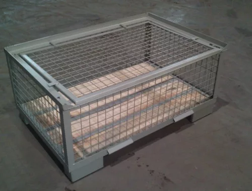 Alacsony gitterbox Rácsos tároló konténer  lehajtható oldalfal és fedél EUR raklap méret belül 1200x800x340 mm 1000 kg GiBo