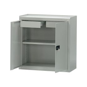   Ipari acélszekrény 100x100x45 cm acél szerszámos szekrény 2 fiókkal és 1 polccal szürke 