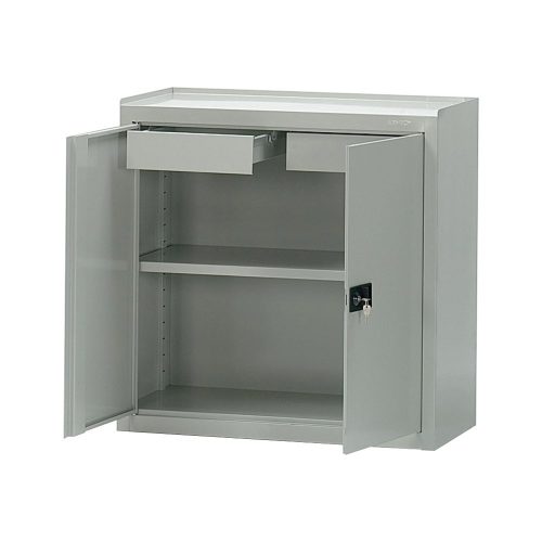 Ipari acélszekrény 100x100x45 cm acél szerszámos szekrény 2 fiókkal és 1 polccal szürke 