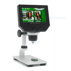   Hordozható LCD digitális mikroszkóp 600X nagyítás, alumíniumöntvény állványon, SD kártyával bővíthető memória, finom magasság állítás