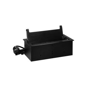   Süllyeszthető elosztó asztalba, pultba, 2x230V, USB-A + USB-C és 2×RJ45 csatlakozóval – szálcsiszolt fekete alumínium kivitel