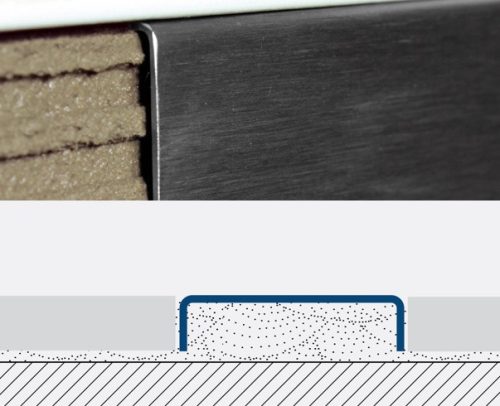 AV Rozsdamentes dekorcsík bordűr burkolóprofil polírozott inox 25x7x2700 mm fém Díszcsík csempe padlólap kültéri beltéri