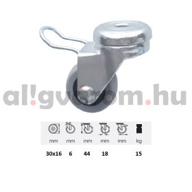   BDPE 0305 1001 Forgó-fékes kerék, 30 mm, 15 kg teherbírás, furatos felfogatás