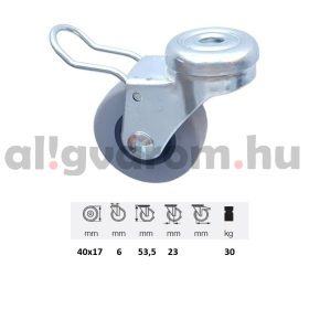   BDPE 0405 1001 Forgó-fékes kerék, 40 mm, 30 kg teherbírás, furatos felfogatás