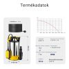 Szennyvízszivattyú rozsdamentes inox lapos szívású búvárszivattyú 1100 W 18000 l/h 9,5 méter emelésű zagyszivattyú