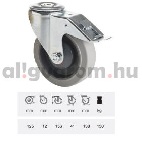   BXPF 1255 7000, Forgó-fékes kerék, rozsdamentes villába szerelve, prémium PERFORMA tömörgumi futófelület, 125 mm, 150 kg teherbírás, furatos felfogatás