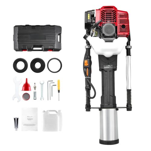 Benzines oszlopverő gép 52 cm³, 2 ütemű motor, 3 cserélhető fej kerítés oszlop leverő