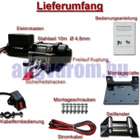   Csörlő elektromos vontató motoros drótkötél 12V 1588 kg 3500 lbs vezeték nélküli távirányító