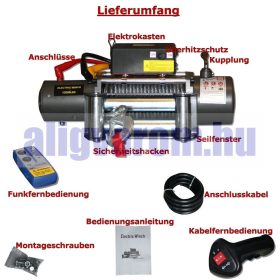   Csörlő vontató távirányítású motoros drótköteles 12V-os 5900 kg