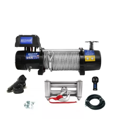  12V 13000 lb/ 5897 kg nagy teherbírású, elektromos csörlő, vezeték nélküli távirányítóval, drótkötéllel, vontató csörlő 