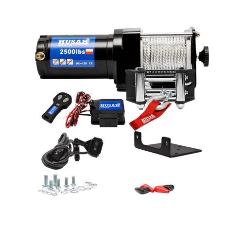 12V 2500 lb/ 1134 kg teherbírású, elektromos csörlő, vezeték nélküli távirányítóval, drótkötéllel, vontató csörlő 