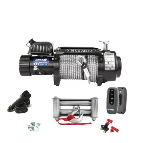  24V 18000 lb 8165 kg elektromos quad csörlő drótkötéllel, kormányról vezérelhető, eke mozgatásához is alkalmas 