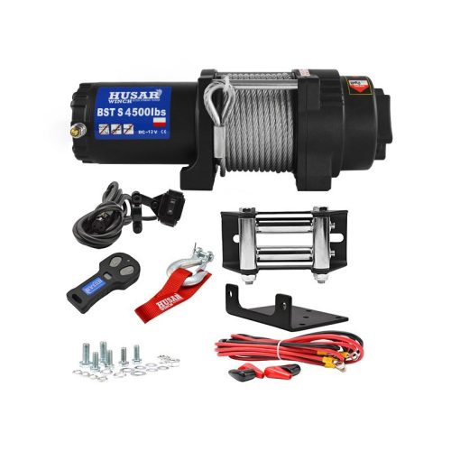 12V 4500 lb/ 2041 kg teherbírású, elektromos csörlő, vezeték nélküli távirányítóval, drótkötéllel, vontató csörlő