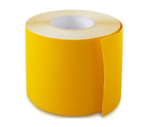 Csúszásgátló csúszásmentesítő szalag 150 mm széles 18,3 m hosszú sárga öntapadós vízálló, időjárás álló ragasztós csík öntapadó