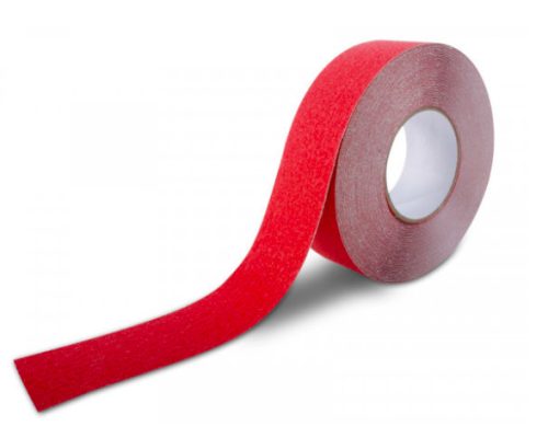 Csúszásgátló csúszásmentesítő szalag 50 mm széles 18,3 m hosszú piros öntapadós vízálló, időjárás álló ragasztós csík öntapadó