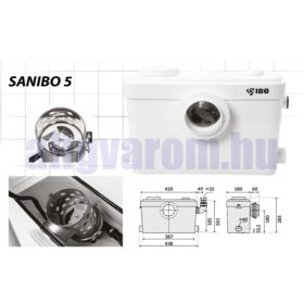   IBO Sanibo 5 WC és fürdőszoba szivattyú erős 600W 9,5 méter emelés 3 helyen beköthető 2 év garancia Zagyszivattyú átemelő pumpa 