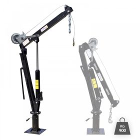   Emelődaru teherbírás tehergépkocsira szerelhető daru 900 kg teherbírással 360°-ban forgatható csörlővel és állvánnyal, összecsukható 