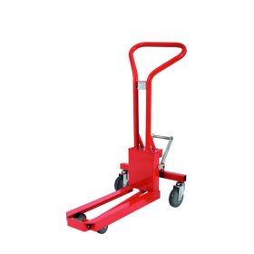   Display emelő, bemutató állvány mozgató kézikocsi 200 kg teherbírás, mechanikus emelés Raklapemelő 600x400-as kis raklaphoz