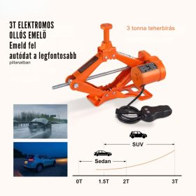   Elektromos ollós autóemelő - 3 tonnás teljesítmény, 12 V, személygépkocsikhoz, terepjárókhoz, szedánokhoz stb.,  