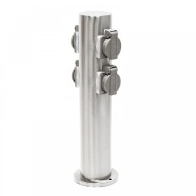   Rozsdamentes kerti konnektor 2 darab dupla aljzattal, henger alakú 40 cm magas inox elosztó 230V feszültséggel, modern design a kertjébe 