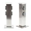 Rozsdamentes kerti konnektor, 4 db aljzat, 40 cm magas inox szögletes alakú elosztó 230V feszültséggel, modern design a kertjébe