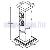 Rozsdamentes kerti konnektor, 4 db aljzat, 40 cm magas inox szögletes alakú elosztó 230V feszültségg