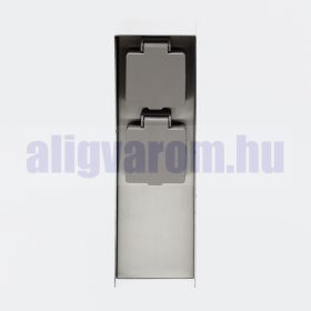   Rozsdamentes kerti konnektor dupla aljzattal, szögletes alakú 23 cm magas inox elosztó 230V feszültséggel, modern design a kertjébe