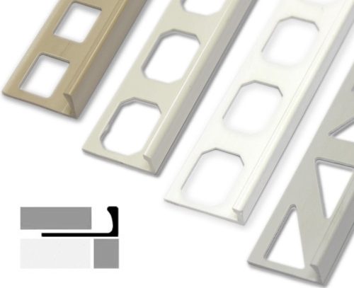 OX 8-10-12,5 mm L alakú vékony PVC csempe élvédő, élzáró profil válaszható méretben 8-10-12,5x2500 mm