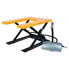 Ollós emelőasztal U alakú emelőlap 400V 1000 kg felhajtó rámpával 85-760 mm nagyméretű emelőasztalla