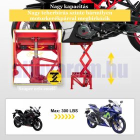   Emelőasztal 136 kg teherbírású hidraulikus emelő platform rögzítő hevederekkel, motorkerékpár ollós emelő, motoremelő
