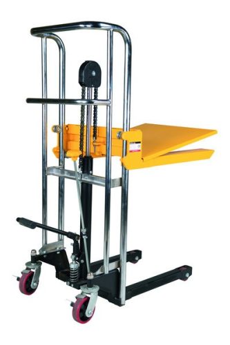 Hidraulikus kézi magasemelő 400 kg teherbírással 1200 mm felhajtható emelőlappal és villával, emelőasztal, manipulációs targonca 