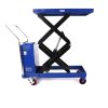 Ollós elektromos extra magasemelésű emelőasztal kézi szállító és hidraulikus emelő kocsi 350 kg teherbírás, akkumulátoros emelés, mobil emelő asztal ollósemelő