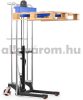 Hidraulikus kézi magasemelő 400 kg 1500 mm felhajtható emelőlappal és villával, emelőasztal, manipulációs targonca 