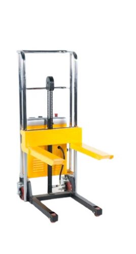 Elektromos hidraulikus kézi magasemelő 400 kg teherbírással 1200 mm felhajtható emelőlappal és villával, emelőasztal elektromos emelés, kézi mozgatás