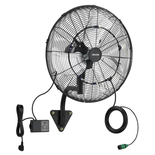 95 W ipari fali párásító ventilátor 56 cm – Távirányítós oszcilláló faliventilátor vízpermettel, IP44 védelemmel és intelligens hőmérséklet-szabályozással