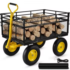   Extra nagy teherbírású kerti szállítókocsi – 635 kg kapacitás, 112 x 75 cm-es acél rakfelület, 38 cm-es gumikerékkel, lehajtható oldalfallal és 2 az 1-ben markolattal kültéri munkákhoz