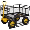 Extra nagy teherbírású kerti szállítókocsi – 635 kg kapacitás, 112 x 75 cm-es acél rakfelület, 38 cm-es gumikerékkel, lehajtható oldalfallal és 2 az 1-ben markolattal kültéri munkákhoz