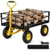 Nagy teherbírású acélvázas kerti szállítókocsi 112 x 75 cm-es rakfelülettel – 544 kg kapacitás, 33 cm átmérőjű gumikkal, 2 az 1-ben platós és rácsos kialakítás, vontatható markolattal